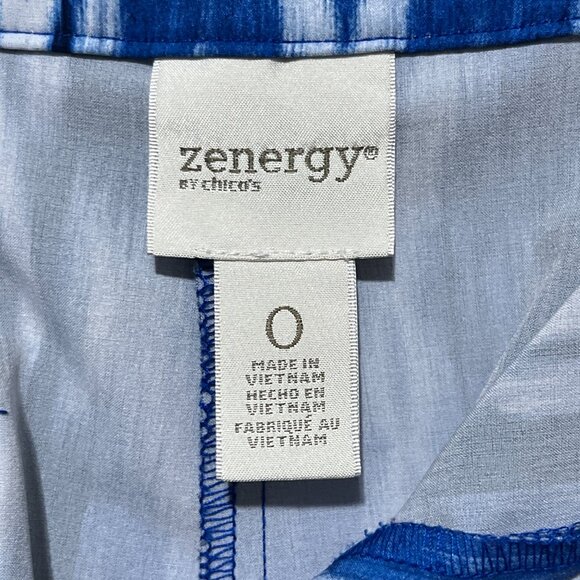 Chicos Zenergy Womens Cinch Leg Cropped Pants Sz 0 US S Blue Ikat Print Workout - Picture 8 of 9